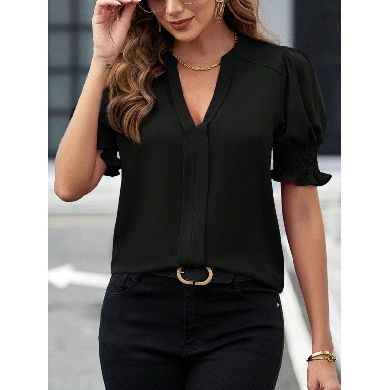 🌸 Damen-Sommerbluse mit Bubikragen und Puffärmeln – Stilvoll & Feminin