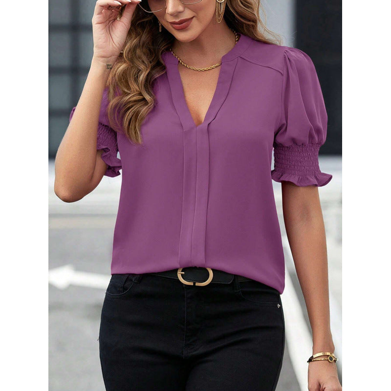 🌸 Damen-Sommerbluse mit Bubikragen und Puffärmeln – Stilvoll & Feminin