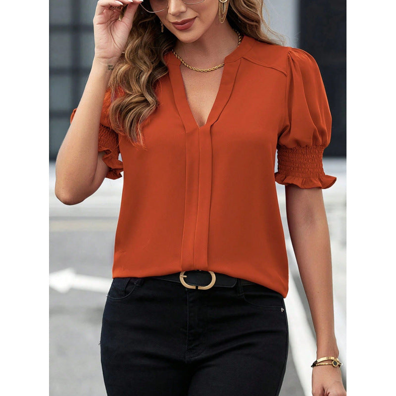 🌸 Damen-Sommerbluse mit Bubikragen und Puffärmeln – Stilvoll & Feminin