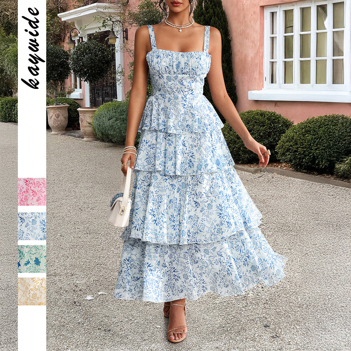 Elegantes Blumen-Trägerkleid mit Stufenrock
